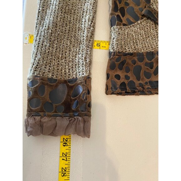 Nicole Sabbattini Button Knit Cardigan Jacket Faux Fur Collar Leopard Accent Med - Picture 9 of 9